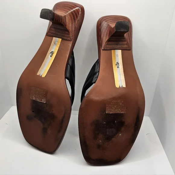 Sam Edelman Daphney Slip On Kitten Heel Thong Sandals Black 7.5 M Leather Upper - Picture 4 of 7
